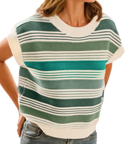 FireSwan Womens Striped Cap Sleeve Sweater Vest Cute Color Block Tank Tops