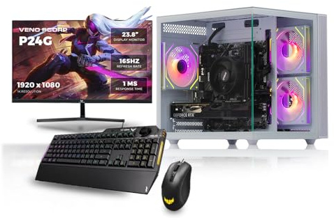 Gaming PC 24 165Hz Bundle AMD Ryzen 5 5600 Processor Nvidia RTX 3050 6GB Graphics Card - 16GB 3200MHz Ram - 1TB NVMe SSD - 550W PSU - Windows 11 - WiFi - Mini Nem 3 white - Asus TUF K1 & M3