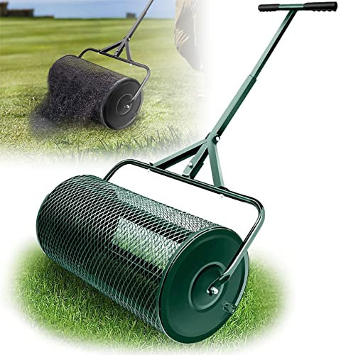 Épandeur à fumier léger, Rouleau de 61 cm, épandeur de Compost pour Jardin, pelouse, Cour, avec Long Manche réglable, idéal pour épandre de la Tourbe, de l'engrais et des graines,