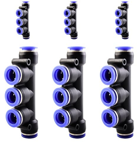 ANGEEK 6 piezas 12 mm AD 5 vías racor rápido distribuidor de plástico con conectores enchufables tubo de aire racores PK-12