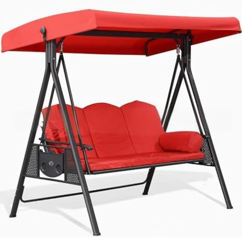 Porch Swing Canopy Replacement Cover, 3 Seat Swing Outdoor Sun Shade, for Garden Patio Yard Park Porch Seat Furniture(Red,Canopy)