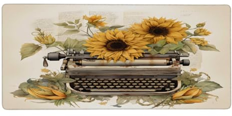 Großes Tastatur-Mauspad für Schreibtisch, Vintage-Faxgerät, Sonnenblumendrucker, genähte Kanten, Mauspad, Schreibtischunterlage 90,2 x 40,6 cm, Mauspads für Computer, Laptop, Bürodekoration