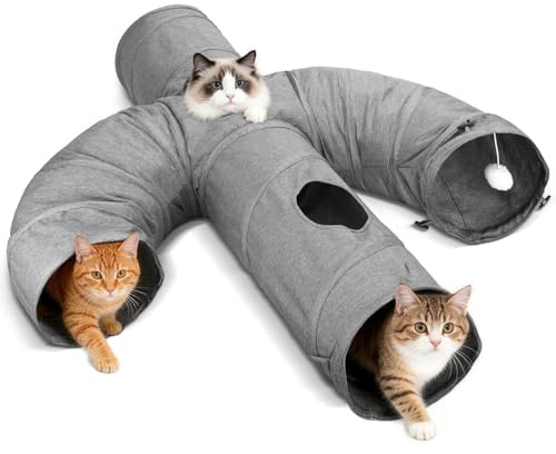 Nobleza Tunnel per Gatti – Tunnel di Gioco Pieghevole in Resistente Tessuto Oxford， con Bacchetta da Pesca e Fori di Avvistamento per Divertimento Interattivo in Casa， Cactus