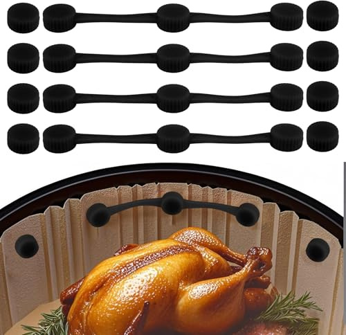 Gosknor 4 Jeux D'attaches Magnétiques Silicone pour Air Fryer, Fixation Sécurisée Doublures Jetables Résistantes Chaleur & Empêchant Brûlures du Papier pour Tous Accessoires D'air Fryer (Noir)