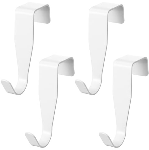 Neyauo 4 Pcs Over The Cabinet Door Hook Carbon Steel Cabinet Door Hooks Back-Mounted Cabinets Hanger for Hanging Stocking Clothes Towels(White)