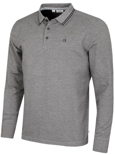 Calvin Klein Mens Campus Long Sleeve Polo Shirt - Grey Marl - M