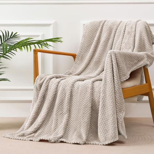 Yebeda Manta de Polar Franela para Sofa y Cama 130 x 170 cm, Camel | Manta Waffle para Sillón, Suave y Transpirable, Cálida y Ligera, Adecuada para Todo el Año