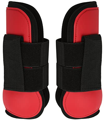 Sehnengamaschen-Set für Pferde, PU-Schale, Streichkappen für Pferde, weich, verhindern ein Verrutschen, leicht zu kleben, schützende Beinschützer für Reittraining, Wettbewerb, (rote Vorderbeine XL)