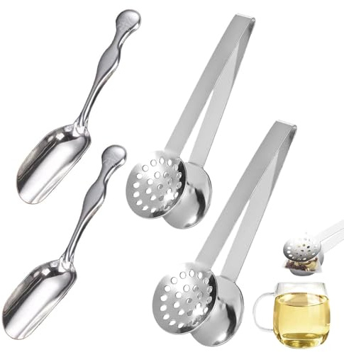 Teebeutelzange Und Teezange Set, 2 Stück Teebeutel Ausdrücker Aus Edelstahl Und 2 Stück Teelöffel, Ideal Für Losen Tee, Teesieb Und Tee Zubehör, Küchenbar Und Office Nutzung