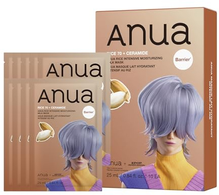 Anua Rice 70 Intensive Moisturizing Milk Mask, Rice Bran Water 70%, 10EA | Ceramides, Skin Moisture Barrier, Hydrating Care Face Mask for Glass Skin, Korean Skincare