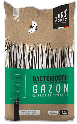 Sobac Bactériosol Gazon, Amendement Organique 100% Naturel, Création et Entretien Pelouse, UAB, 8 kg, 250 m²