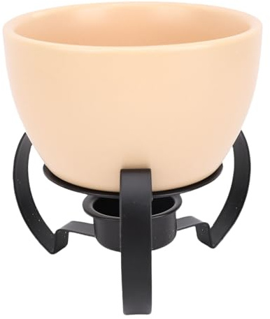 Set di pentole per fonduta in Ceramica, Supporto in Metallo Pentola per sciogliere il Cioccolato Set per fonduta di Formaggio Scaldaburro per Formaggio Cioccolato Burro Caramello (Beige)