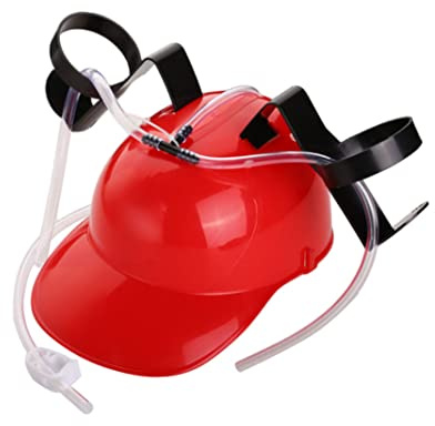 Monetais Guzzler Casco per Bere Porta lattina Cappello da Bevitore con Cannuccia per Feste di Calcio Partita di Halloween Natale Divertimento (Rosso)