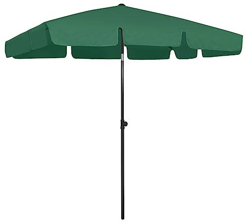 Parasol de plage en polyester vert - Résistant aux UV - 200 x 125 cm - Avec fonction d'inclinaison - Réglable en hauteur - 180 à 245 cm - Protection solaire résistante aux intempéries - Pour jardin