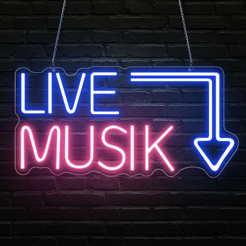Live Musik Neon Schild für Wand Music LED Neonlicht Schriftzug Leuchtschild Dimmbar USB Powered Licht Up Rock Schild für Musikstudio Bar Hotel Büro Mann Höhle Schlafzimmer Party aus Acryl