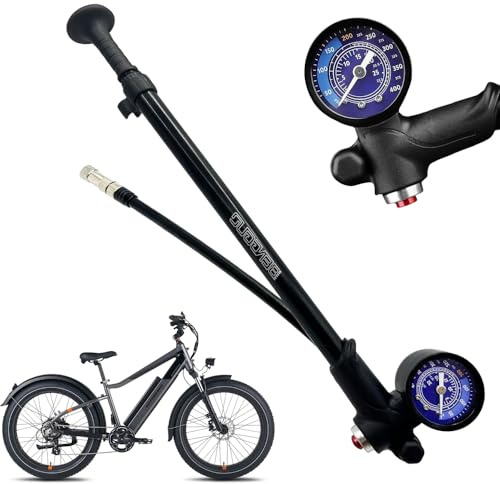 KQWVZ Fahrradpumpe mit Manometer (max. 400 PSI), 3-in-1-Hochdruck-Stoßpumpe, Fahrradstoßpumpe mit Manometer, Fahrradgabelpumpe/Fahrradreifenpumpe für MTB, tragbare Bikepumpe für alle Fahrräder