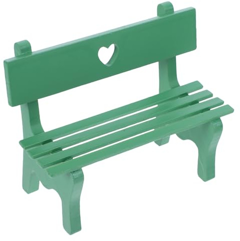 HEALSOPTHY Mini Banc de Jardin Décoratif en Bois Vert Motif Cœur Creux, Robuste et Léger, pour Décoration Miniature de Jardin ou Bureau