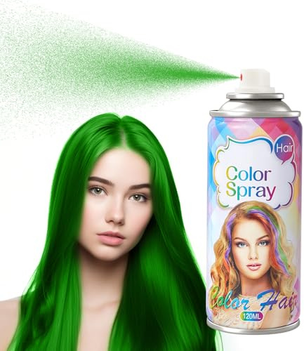 Temporäres Haarfärbespray, Grün Ansatzspray, Haartönung, Auswaschbar, Einfaches Färben, Milde Formel, Für Verschiedene Haartypen & Alle Haarfarben, 120 ml