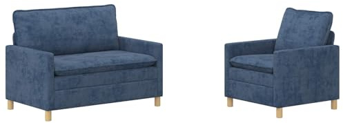 Yisssmeng Sofaset 2-teilig Couchgarnitur, 3-Sitzer Sofa Set aus Polyester mit Metallrahmen, Moderne Polstermöbel für Wohnzimmer und Büro, Inklusive 1-Sitzer und 2-Sitzer, Blau
