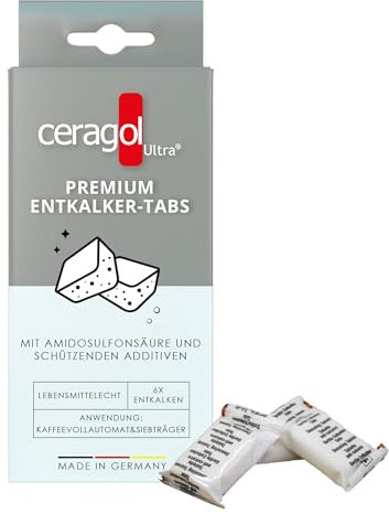 ceragol ultra Premium Entkalker Tabs für Kaffeemaschinen - 6 Stück | Universell für alle Marken | Effektive Entkalkungstabletten für Kaffeevollautomaten & Siebträgermaschinen