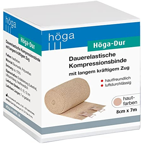 Höga-Dur, dauerelastische Kompressionsbinde mit langem Zug - 8 cm x 7 m gedehnt - hautfreundlich, luftdurchlässig