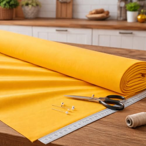 Stoff Meterware Gelb 160 cm Baumwolle Linon – Uni einfarbig, schadstoffgeprüft, pflegeleicht, waschbar bis 30 °C, ca. 130 g/m², 1 Meter Baumwollstoff, hergestellt in Europa