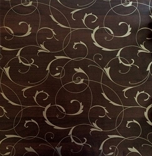 Klebefolie - Möbelfolie Holz dunkel mit goldfarbenen Ranken - 45 cm x 200 cm Selbstklebefolie mit Motiv Elementen - dekorative selbstklebende Folie