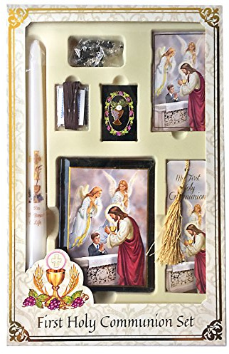 Boys Blessed Sacrament Deluxe First Communion Gift Box Set with Candle