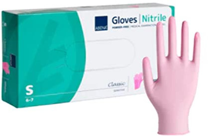 ABENA Pink Disposable Gloves, Small size, Pack of 100 Pairs, Nitrile Gloves, Latex Free, Suitable for Surgical use, Cleaning, Car Deta