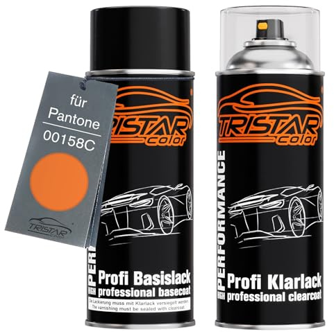 TRISTARcolor Vernice per auto Kit di bombolette spray per Pantone 00158C 158C Orange vernice di base vernice trasparente bomboletta a spruzzo 400ml