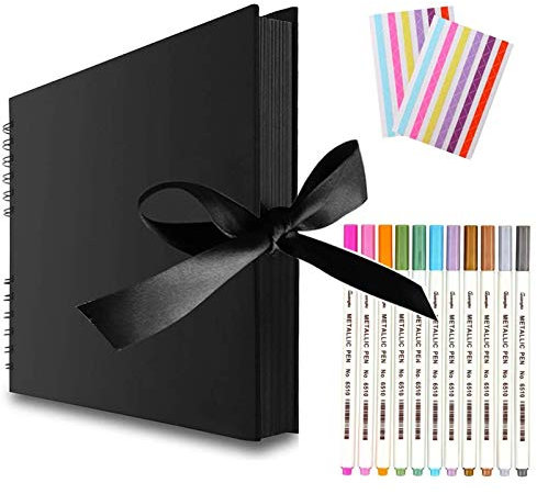 EVNEED Scarp Book, 29.5 X 21 CM Wedding Photo Album Scrapbook, Photo Album With Writing Space, 80 Pages Scrapbook With 15 Pcs Markers Paints Pens Personalised Photo Book For Anniversary