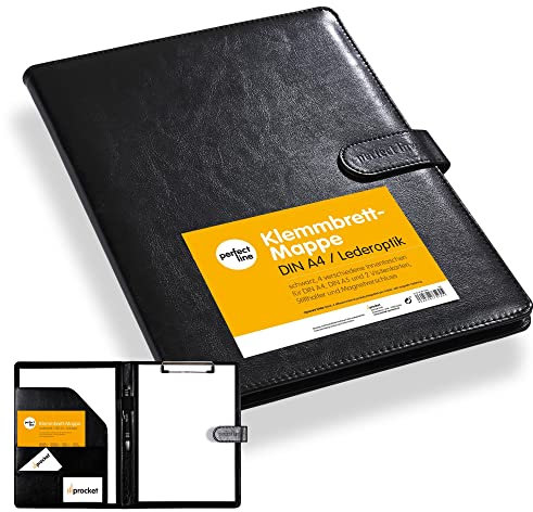 perfect line - Klemmbrettmappe DIN-A4 mit Magnetverschluss - aus strapazierfähigem Kunstleder in stilvoller Leder-Optik - Premium Businessmappe (1 Mappe - Schwarz)