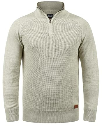 BLEND BHGanbolf Homme Pull en Maille Troyer Pull à Grosses Mailles avec Fermeture éclair 100% Coton Regular Fit, Taille:L, Couleur:Stone Mix (70813)