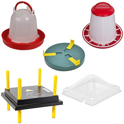 VOSS.farming Kükenaufzucht Komplettset für bis zu 20 Küken, 25x25cm Wärmeplatte mit Abdeckung + Tränke + Futterautomat + Tränkenwärmer, effiziente Heizleistung, robust, Aufzucht Küken Frostschutz