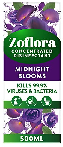 Zoflora Midnight Blooms Concentrated Multipurpose Disinfectant Liquid, Antibacterial & Multi-Surface, Pet Safe Disinfectant, Kills 99.9% Of Bacteria & Viruses, 1 X 500 ml
