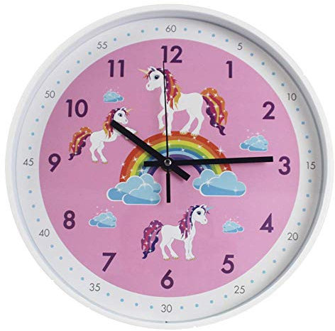 Coslife Orologio da parete per bambini con unicorno, per ragazze e ragazzi, orologio educativo colorato, per la scuola, la camera da letto, l'aula (rosa)
