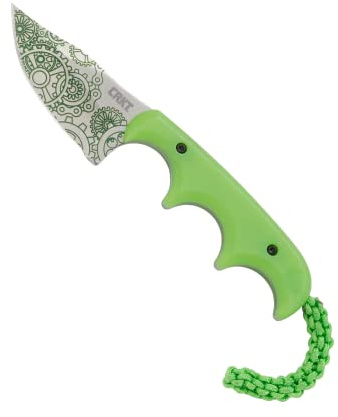CRKT Minimalist Bowie Gears EDC Knife: Compact Everyday Carry Fixed Blade, Folts Utility Knife with Satin finish, Resin Infused Fiber Handle, and Glow-in-the-dark Sheath 2387G