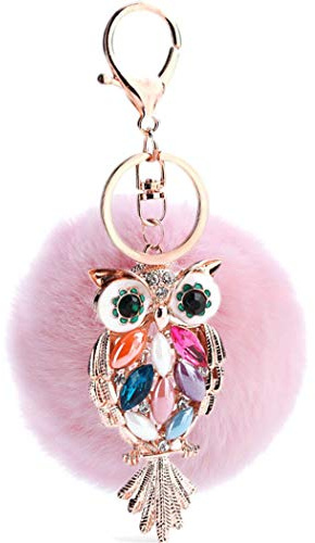Schlüsselanhänger plüsch Ball Eule Strass Taschenanhänger bommel Keychain ElegantAuto-Anhänger Plüsch-Kugel Pompom Glitzer Weich Schlüsselring Handtaschenanhänger Dekor (Pink)