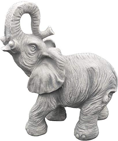 gartendekoparadies.de Trompetender Elefant, Steinfigur, H. 31 cm, 6 kg, Grau, frostsicher aus Steinguss für Außenbereich