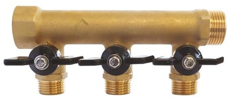 SOMATHERM FOR YOU, Collecteur laiton 3 départs Mâle 15/21, Entrée Femelle 20/27, Sortie Mâle 20/27, Mini-vannes 1/4 tour, 10 bar, 90°C, idéal pour installations sanitaires et chauffage