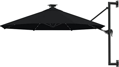 vidaXL Sombrilla de Jardín de Pared con Luces LED, Parasol Protector, Refugio Solar, Paraguas para Playa Patio Exterior, Negro 300 cm