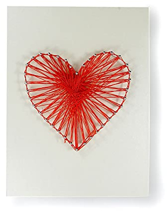 pracht creatives hobby gmbh 6029-15011 tråd bild hjärta ca 15 x 20 cm, liten string-konstbild, komplett uppsättning med trådar, metallspikar, verktyg, stencil och träplatta, färgglad