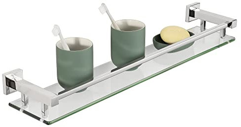 SAYAYO Étagères de Salle de Bain Étagère de Douche en Verre Étagère Murale Rangement Douche avec Tablette, Verre Trempé Rectangulaire, Finition Chrome Poli, 60CM, EGC2000-60-C