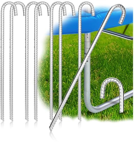 COM-FOUR® 8X Anclajes de Suelo XL de Acero Macizo, Forma de J 42 cm, Ø 1 cm - Anclajes de Suelo galvanizados para Tiendas de campaña, pabellones, Castillos hinchables, Camas elásticas