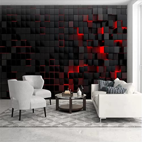 Vlies Fototapete Schwarzer roter Würfel 3D Effekt Vlies Tapeten Wandtapete XXL Moderne Wanddeko Wohnzimmer Schlafzimmer Büro Flur 300 cm B x210 cm H