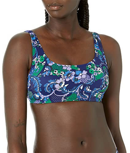 Amazon Essentials Damen Bauchfreies Schwimmoberteil mit U-Ausschnitt, Tiefblau Paisley, 40