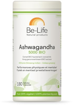BE-LIFE | Ashwagandha 5000 bio | Complément alimentaire certifié bio | Résistance au stress, favorise la détente, fortifie l’organisme | 180 gélules