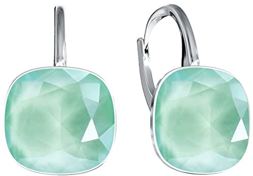 Damen Hängen Ohrringe Silber 925 mit Marken Kristalle Zirkonia - Schmuck Echt Silberne Hängende Ohrhanger für Frauen und Mädchen - Hängeohrringe Ideal Geschenk (Mint Green)