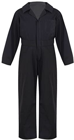 Mufeng Kinder Jungen Jumpsuit Overall Arbeitslatzhose Coveralls mit Buttons Baumwolle Arbeitsoverall Schutzanzug Einfarbig B Schwarz 158-164