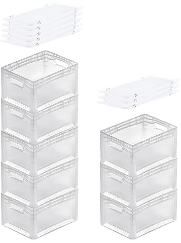 PROREGAL SuperSparSet 8x Transparenter Eurobehälter LightLine mit offenem Griff & Auflagedeckel | HxBxT 22x30x40cm | 24 Liter | Eurobox Transportbox Transportbehälter Stapelbehälter